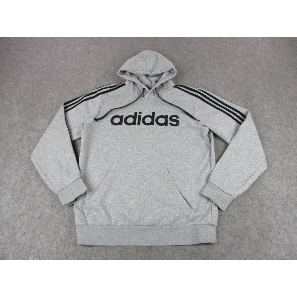 Adidas Hoodie Mens Medium Gray Black Spell Out Pullover Sweatshirt Sweater